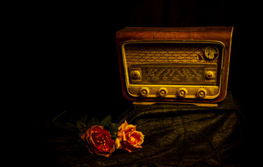  old radio with black background