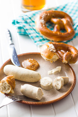 The bavarian weisswurst, pretzel and mustard.