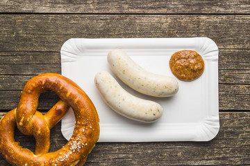 The bavarian weisswurst, pretzel and mustard.
