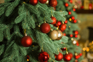 Christmas tree decorated with red balls