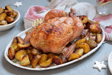 Whole roasted chicken with potato