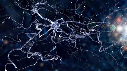 conceptual image with neuron cell in abstract space