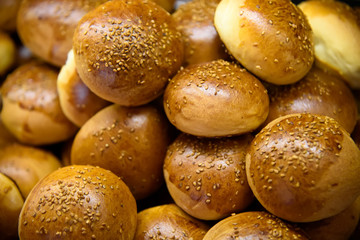 Fresh sesame buns in store