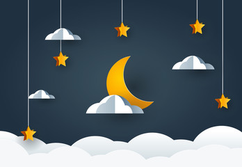 Night sky with moon and stars. Goodnight and sweet dream