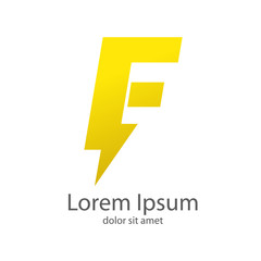 Logotipo letra F estilo rayo color amarillo