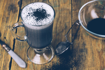 BLACK GOTH/GOTHIC CHARCOAL LATTE. Autumn Halloween coffee drink