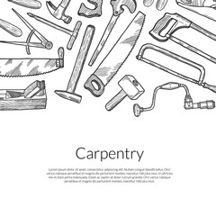 Vector hand drawn carpentry elements banner background with place for text illustration