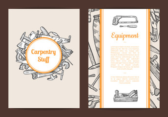 Vector hand drawn woodwork elements card or flyer banner template illustration