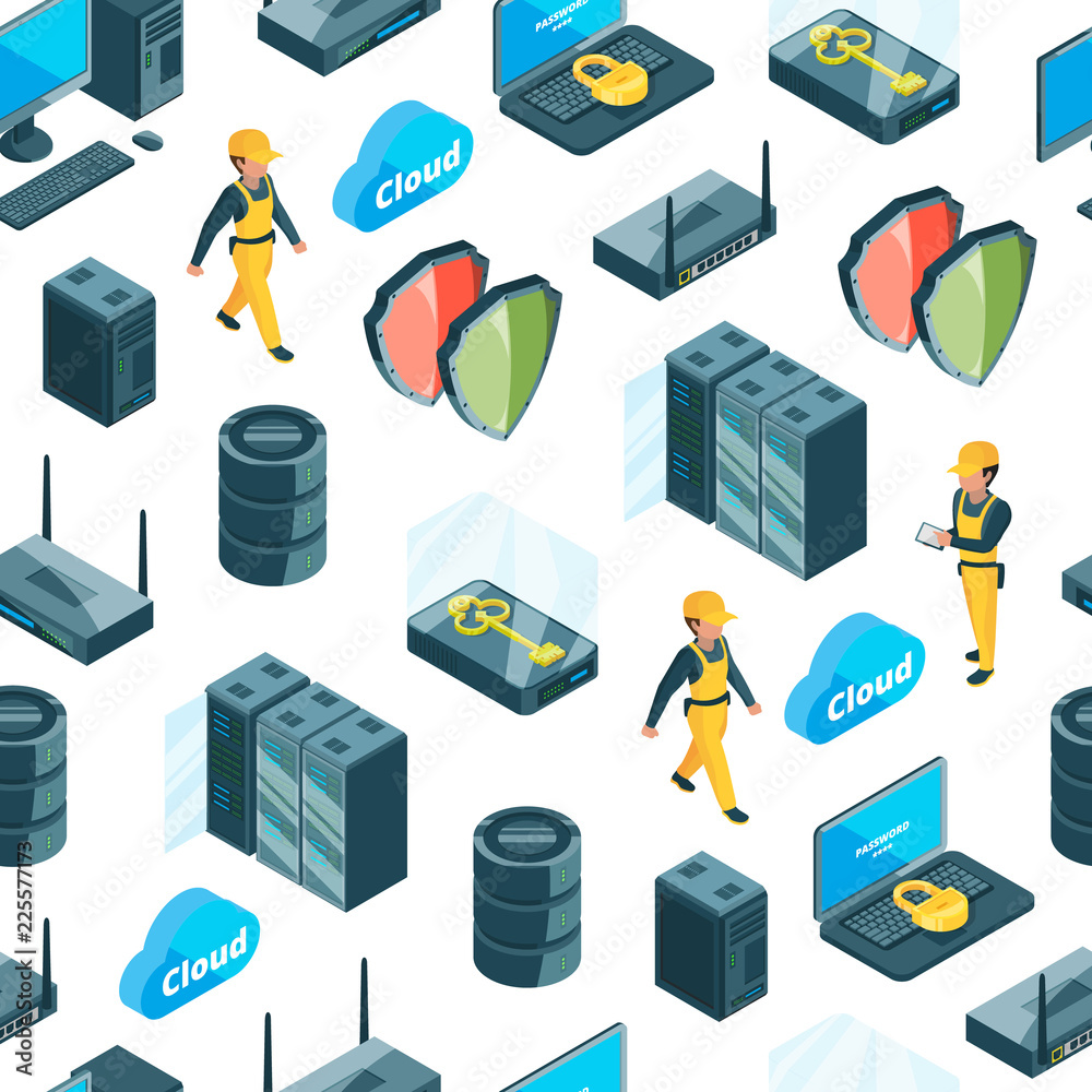 Poster Vector electronic system of data center icons pattern or background illustration. Web network device