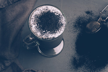 BLACK GOTH/GOTHIC CHARCOAL LATTE. Autumn Halloween coffee drink