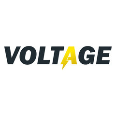 Logotipo VOLTAGE con letra A estilo rayo color amarillo