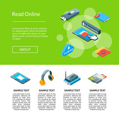 Fototapeta na wymiar Vector 3d isometric online education icons landing web page banner template illustration