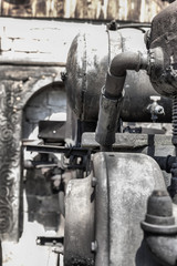 Details on an old tresher engine in Cernat village, Transylvania, Romania. Old machines, old utensils. Hdr image