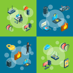 Banner and poster vector isometric data and computer safety icons infographic concept illustration