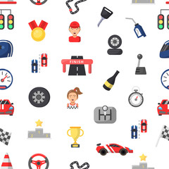 Vector flat colored car racing icons pattern or background illustration