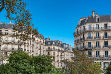 Fototapeta na wymiar Paris, beautiful buildings, typical parisian facades in the Marais 