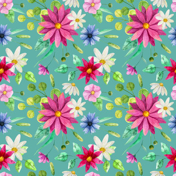 Seamless pattern. Wild flover watercolor backraund 
