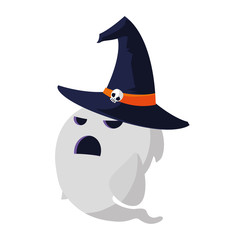 happy halloween ghost with witch hat