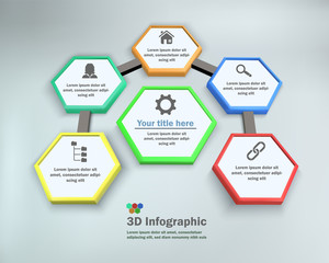 5 Options Infographic with Polygons. 3D Vector Business Illustration.
