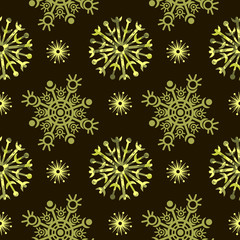Vector Christmas seamless pattern. Winter seamless snowflakes pattern. Seamless pattern for fabric, wrapping paper or wallpaper. Winter. Snow. Gold. Christmas pattern. New year 2019.