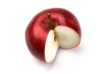 Sliced Red Ripe Fresh Delicious apples, isolated on white background. Close-up.