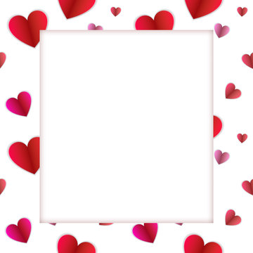 Vector Colorful Frame, Hearts Pattern Paper and White Space for Photo, Blank Border.