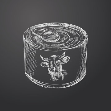 recommend clip art: Hand Drawn Canned food Sketch Symbol isolated on chalkboard. Vector Can Element In Trendy Style