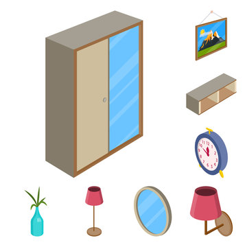 Vector illustration of bedroom and room symbol. Set of bedroom and furniture vector icon for stock.