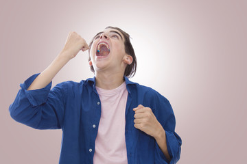young isolated euphoric celebrating success