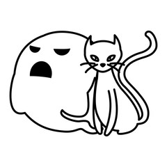 halloween black cat with ghost characters