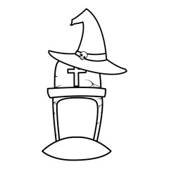 halloween gravestone with witch hat