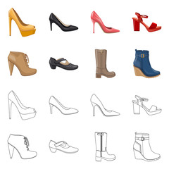 Vector design of footwear and woman logo. Set of footwear and foot stock vector illustration.