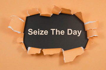 Seize The Day text on paper. Word Seize The Day on torn paper. Concept Image. - obrazy, fototapety, plakaty