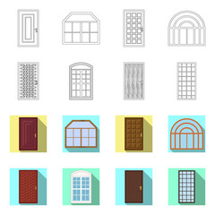 Fototapeta premium Vector illustration of door and front sign. Set of door and wooden vector icon for stock.