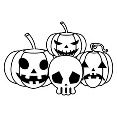 happy halloween pumpkins with skull