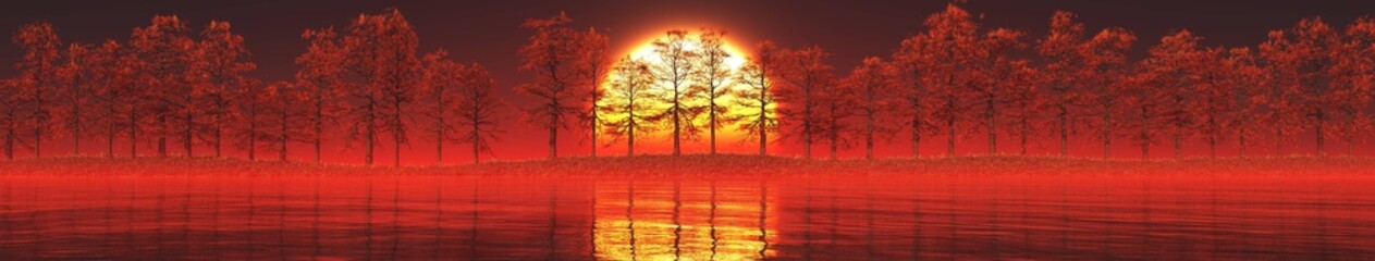 Obraz na płótnie Canvas Autumn trees over the water at sunset. 