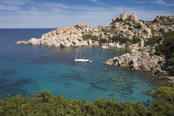 Fototapeta na wymiar Rocky coastline at Capo Testa, Sardinia
