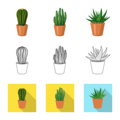 Vector illustration of cactus and pot logo. Set of cactus and cacti stock symbol for web.