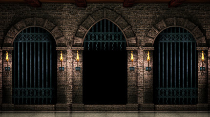 Arches and open iron gate