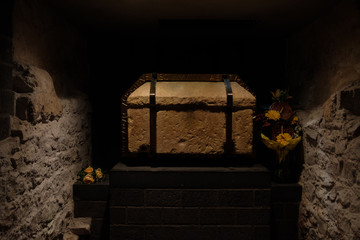 coffin of Saint Matthias in crypt of Saint Matthias Abbey in  Trier, Germany