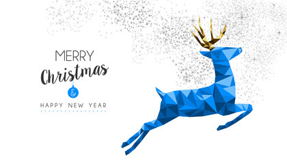 Christmas and new year vintage blue reindeer card © Cienpies Design