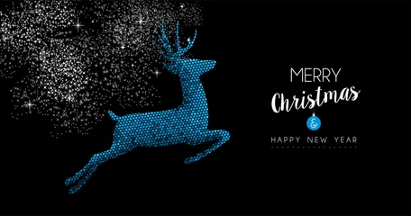 Poster Christmas and New Year blue deer greeting card © Cienpies Design