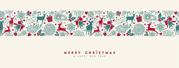 Foto op Plexiglas Christmas and New Year vintage deer banner © Cienpies Design