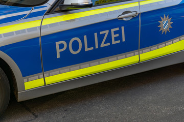 Polizei sign on a German police car in Munich, Bavaria, Germany, Europe