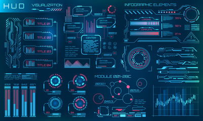 Futuristic HUD Design Elements. Infographic or Technology Interface for Information Visualization - obrazy, fototapety, plakaty