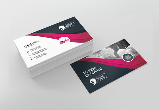 Business Card Layout with Pink Ribbon Design