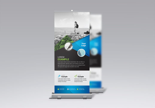 Banner Advertisement Travel Rollup Layout with Blue Elements