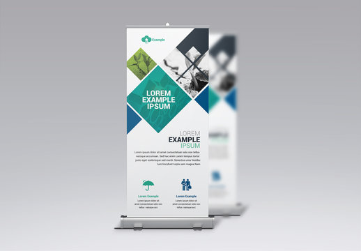 Banner Advertisement Layout with Blue and Green Elements