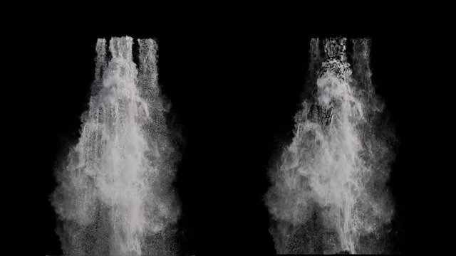 waterfall texture seamless loop, 4k, isolated on black with alpha and separate foam layer