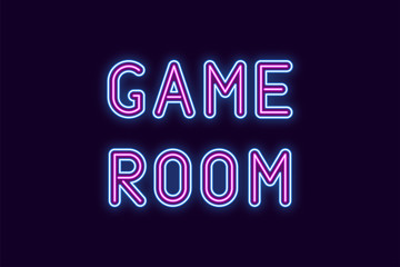 Neon inscription of Game Room. Vector